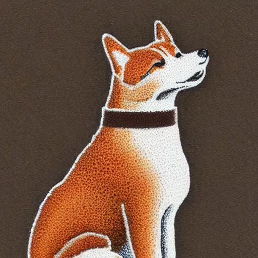 Prompt: pointillism, black and brown Shiba