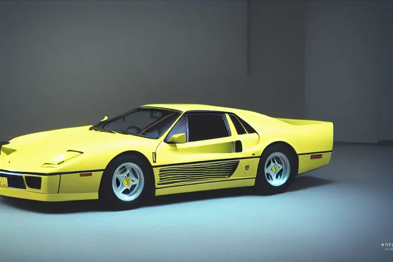 Image similar to stylized poser of a single 1985 Ferrari GTO, thick neon lights, ektachrome photograph, volumetric lighting, f8 aperture, cinematic Eastman 5384 film