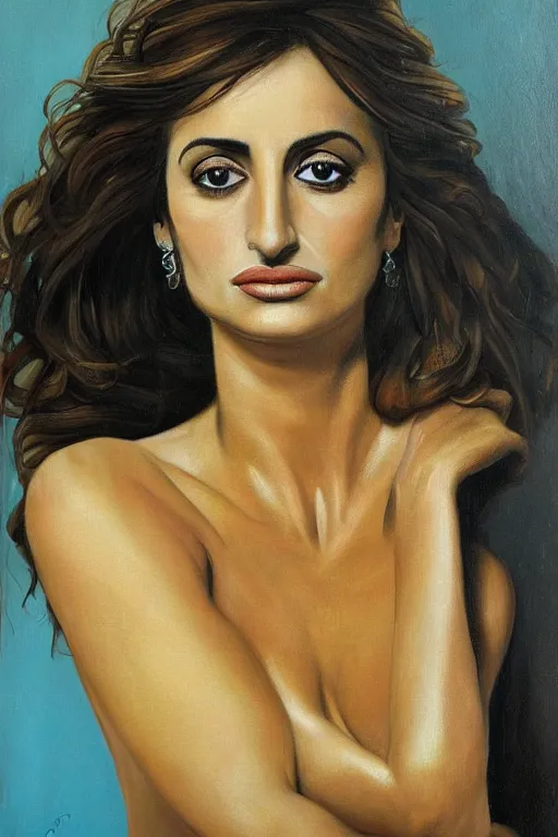 Image similar to oil painting, portrait of penelope cruz, artwork by salvador dali