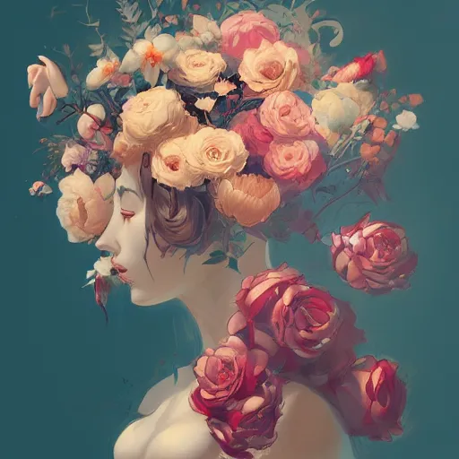 Image similar to a bouquet of flowers by James Jean and Ross Tran, trending on artstation, lo-fi vibe