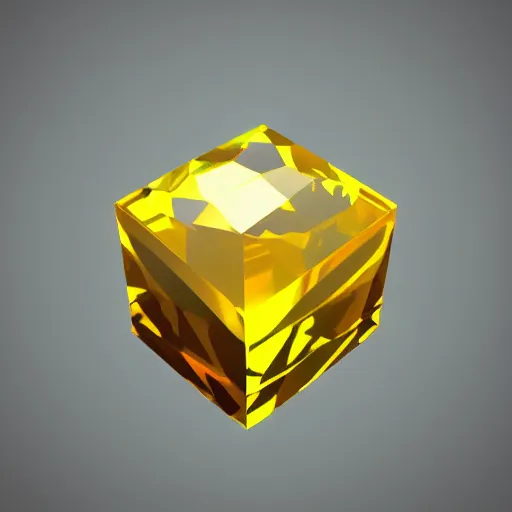 Prompt: yellow crystal gem, cave crystals, cube, neutral background, video game asset