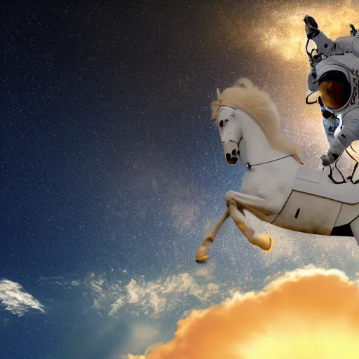 Prompt: photograph of an astronaut riding a Pegasus flying above the sky