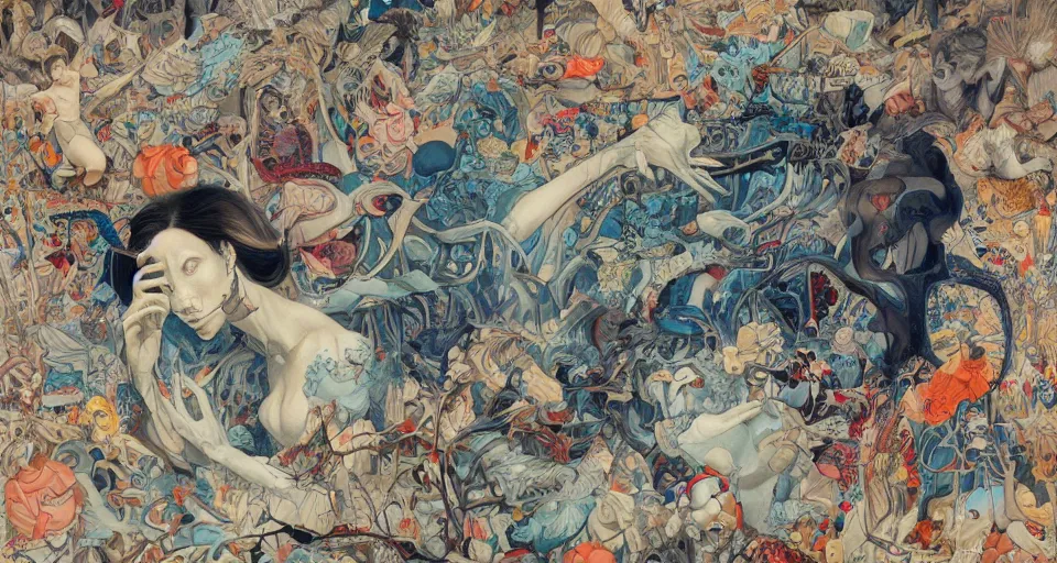 Prompt: the two complementary forces that make up all aspects and phenomena of life, by james jean,