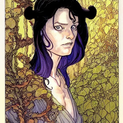 Image similar to a beautiful portrait of sanna!!!!! marin!!!!!, the young female prime minister of finland as a druidic wizard by rebecca guay, michael kaluta, charles vess and jean moebius giraud