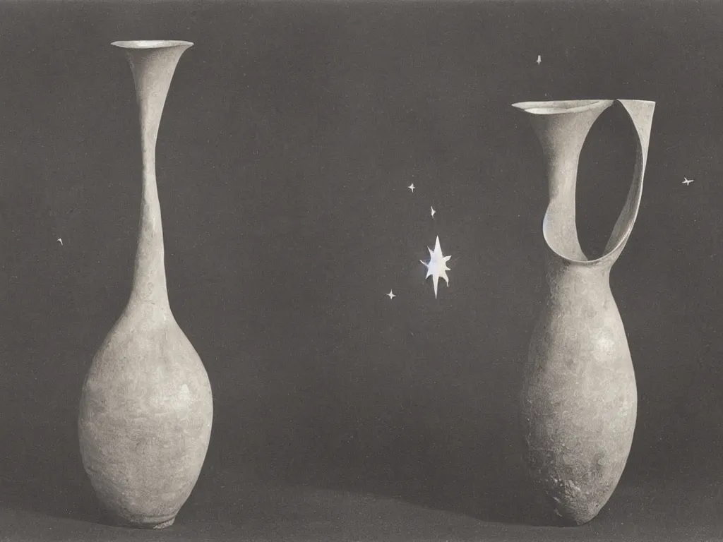 Image similar to flaming gothic stone vase, pot, jug in the shape of a shooting star. karl blossfeldt, salvador dali