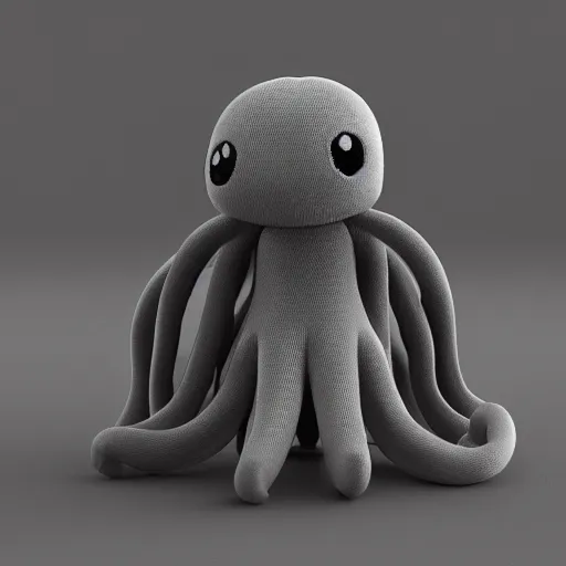 Prompt: cute fumo plush of a boy with a tentacle monster in his backpack sticking out its head, black and white, vray