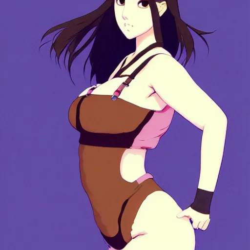 Image similar to a beautiful plus sized model japanese natalie portman, alluring plus sized model with brown skin, wearing mayan leotard with overalls, street fashion hip hop style with mayan patterns, aztec street fashion, gapmoe yandere grimdark, trending on pixiv fanbox, painted by greg rutkowski makoto shinkai takashi takeuchi studio ghibli, akihiko yoshida