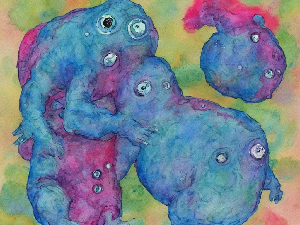 Image similar to tardigrades!!! book cover outsider art children's illustration watercolor painting