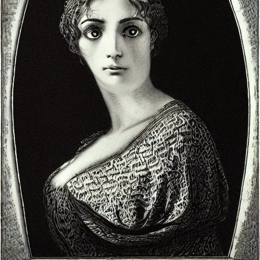 Image similar to portrait of a beautiful woman, high detail, illustration by Gustav Doré