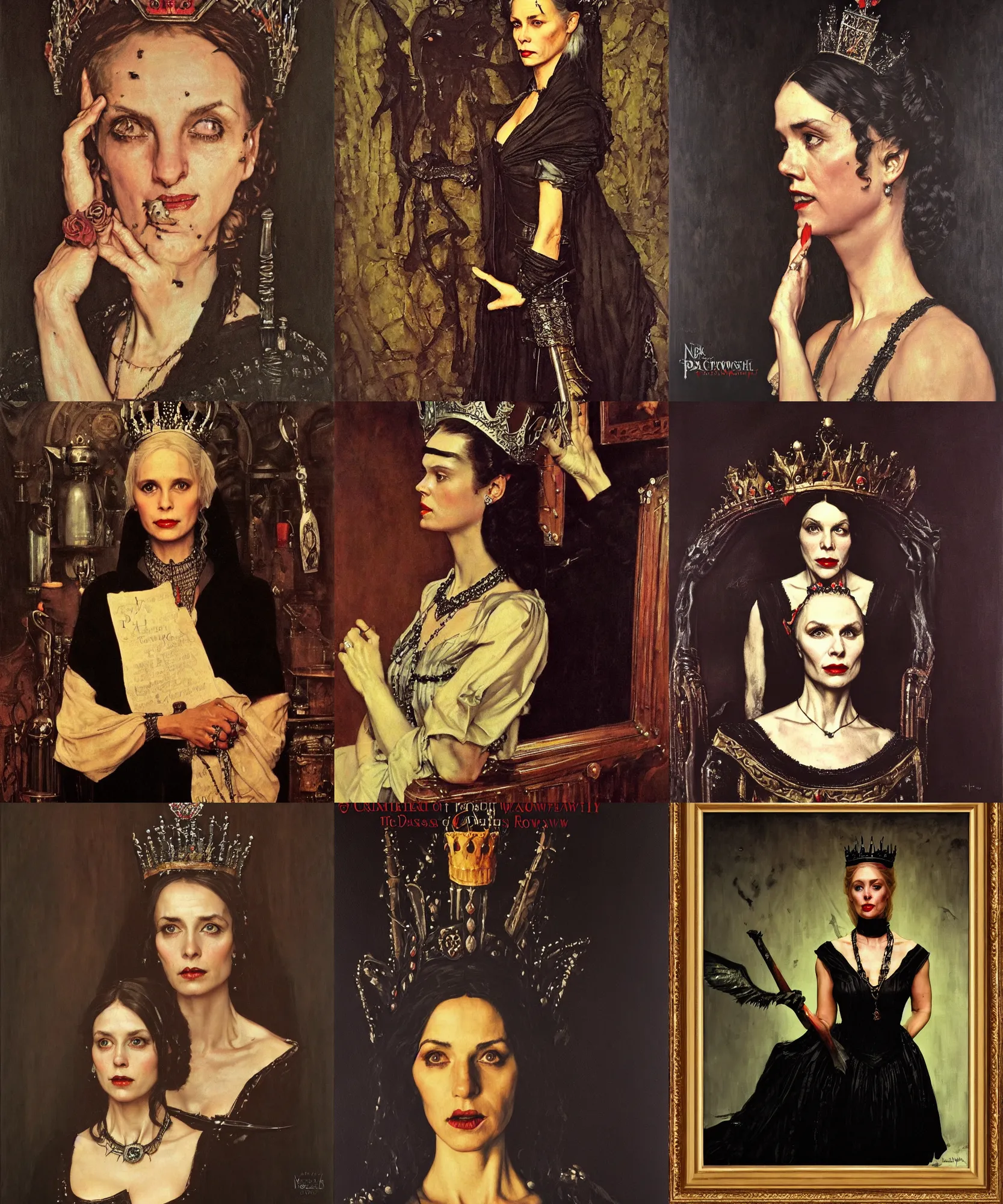 Prompt: The portrait of Lady in black wax crown by Norman Rockwell, dark fantasy, witcher, very detailed oil painting, masterpiece, 8k