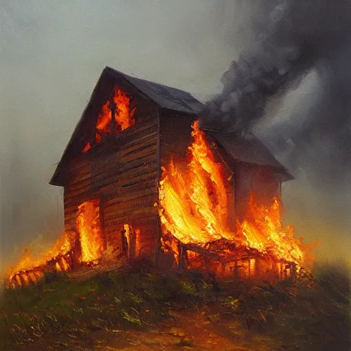 Prompt: burning barn 4k oil painting