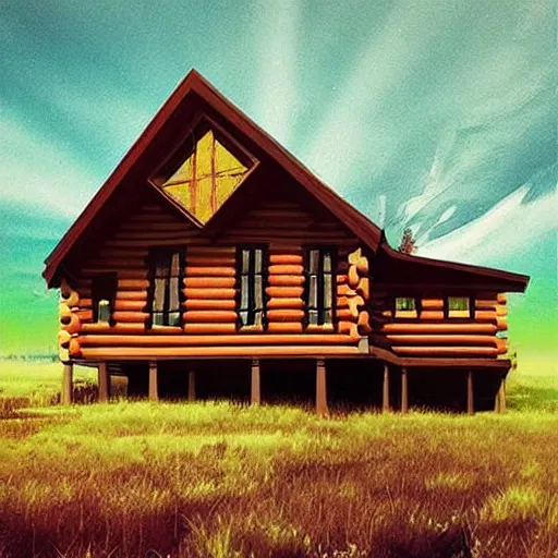 Image similar to “log cabin sci-fi art”