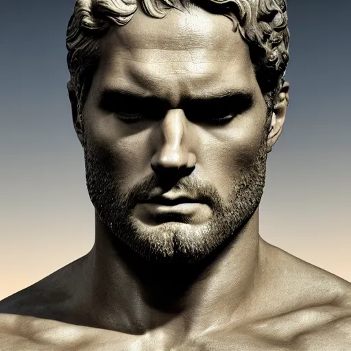 Prompt: henry cavill as as a baroque marble statue, hyper realistic, unreal render engine, studio shot, dynamic light, gallery