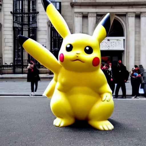 Prompt: a large white marble statue that looks like pikachu, in London