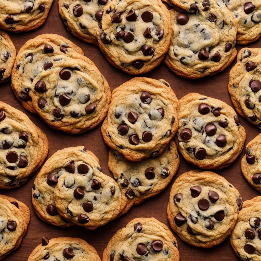 Prompt: close - up view of singular chocolate chip cookies on top of a wooden table, 8 k, high detail, photorealistic, proper shading