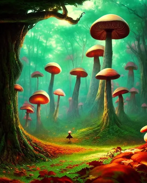Prompt: magical enchanted mushroom forest, scenery wallpaper aesthetic, beautiful, cinematic, dramatic, super detailed and intricate, by koson ohara, by darwyn cooke, by greg rutkowski, by satoshi kon