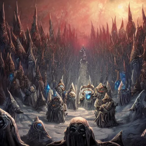 Image similar to vast ice dungeon, the lich king summoning a horde of undead warriors, warcraft, warcraft artwork, digital drawing, hyperrealistic, hyper detailed, dark fantasy, gritty