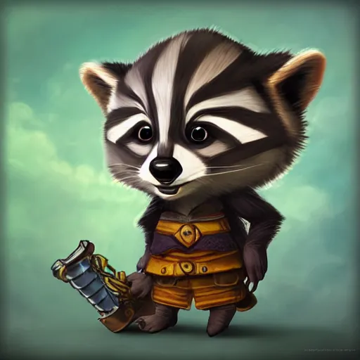 Prompt: An adorable whimsical raccoon wearing bard clothing, highly detailed, digital painting, artstation, concept art, smooth, sharp focus, studio light, by Phil and Kaja Foglio