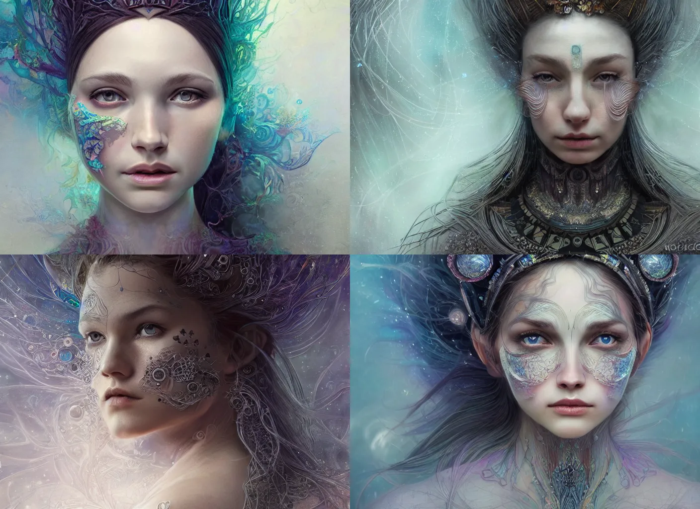 Prompt: realistic character concept, noridc princess with lots of fractals in the face, elegant pose, scifi, illustration, symmetrical face and body, artstation, cinematic lighting, hyperdetailed, 8 k, inspirate by michael shapcott and melissa forman, insanely detailed and intricate, elegant, dark fractal background, vfx, art deco, postprocessing