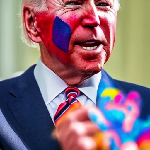 Image similar to Joe Biden with colorful clown makeup all over his face