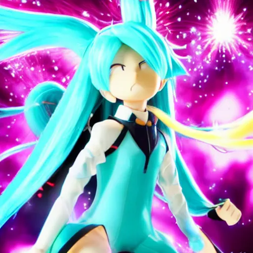 Image similar to Hatsune Miku going super Saiyan