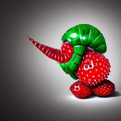 Prompt: biomechanical hungry caterpillar, hr gieger, concept art, children book, very hungry, apple, strawberry, ice cream n - 4