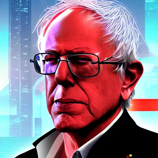 Image similar to cyberpunk bernie sanders as the leader of a futuristic communist nation, cybernetics, sharp lines, digital, artstation, colored in