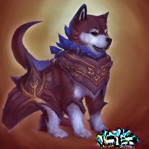 Image similar to Digital art of a Shiba Inu as a death knight from World of Warcraft. Top rated on Artstation