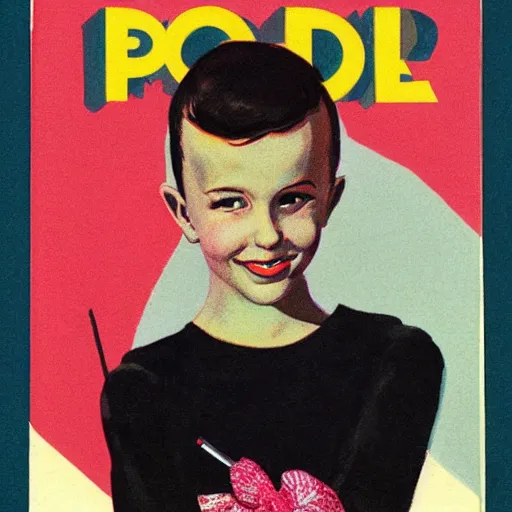 Image similar to “Millie Bobby Brown portrait, color vintage magazine illustration 1950”