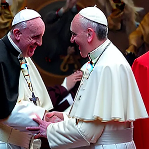 Prompt: the pope shaking hands with chancellor palpatine