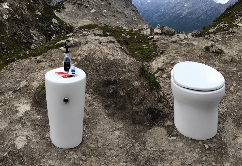 Prompt: a toilette on the top of a mountain