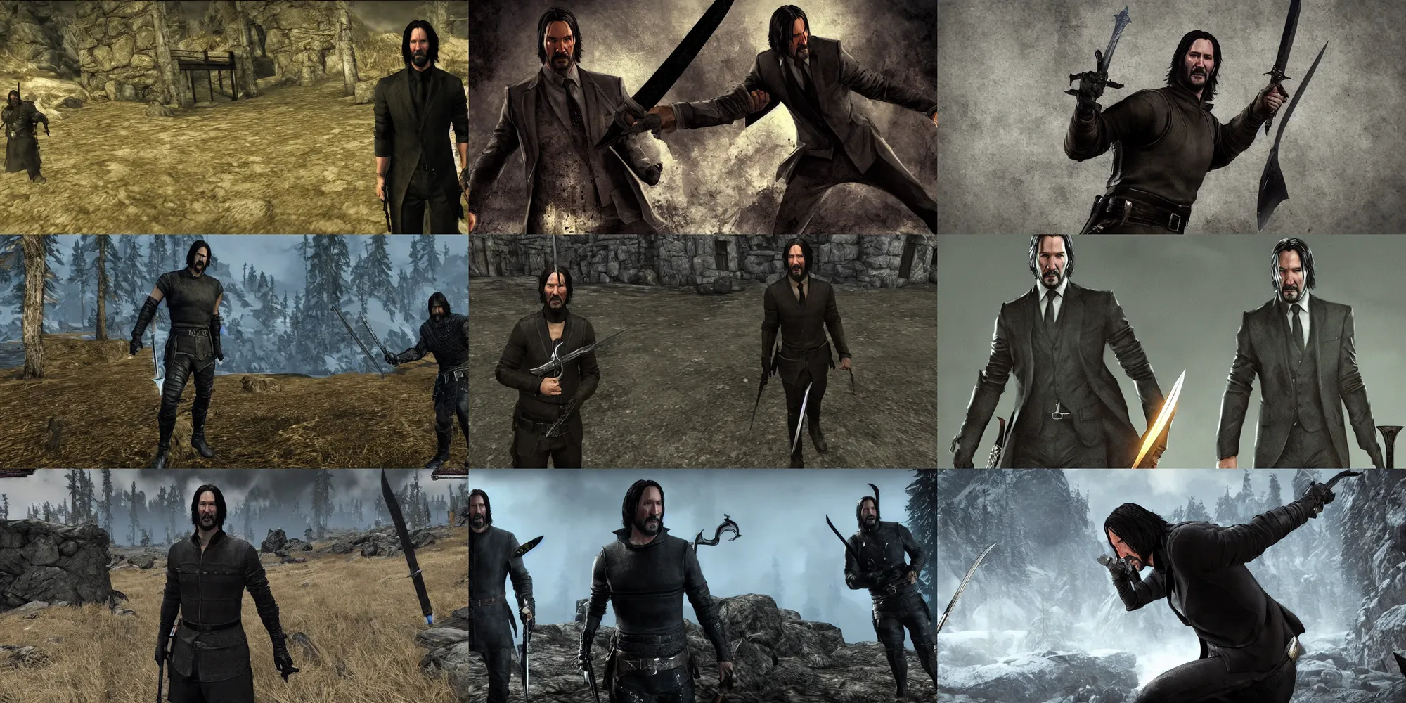 Prompt: john wick in skyrim, sword