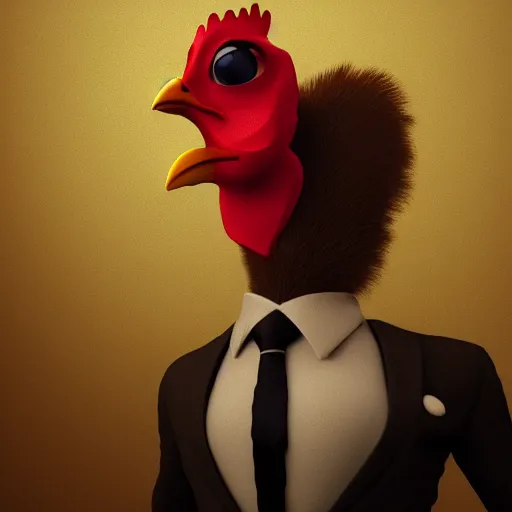 Image similar to a high quality photo of a chicken wearing a suit, 8k, artstation