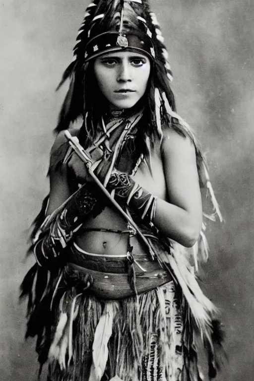 Image similar to Photo of Native American indian woman Emma Watson, portrait, skilled warrior of the Apache, ancient, realistic, detailed, Emma Watson