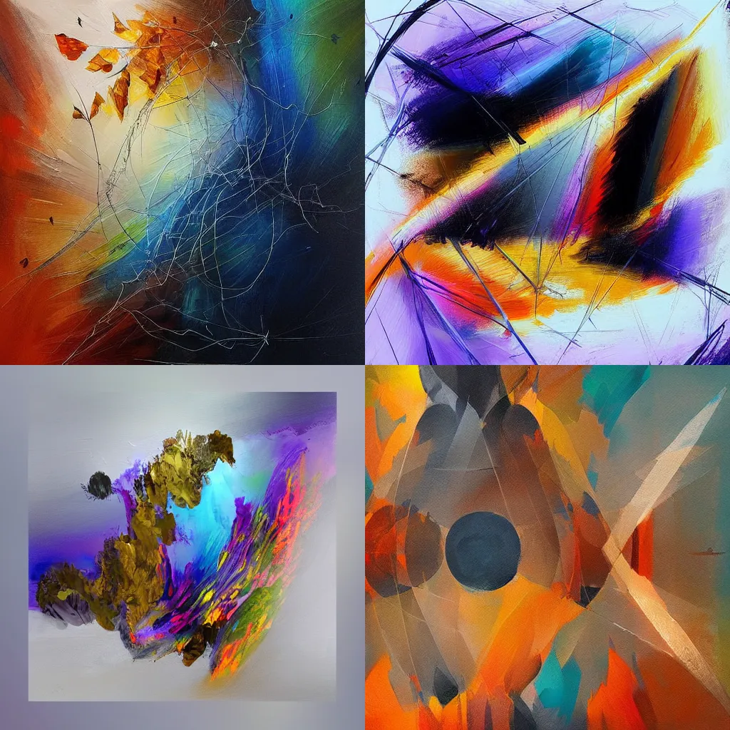 Prompt: Nature consists of beautiful geometry and symmetry over multiple dimensions. Dark and light fight over balance of the natural world. Painting. Rough brushstrokes. Fine detail. Natural colours, colourful, muted palette. Abstract art. Fine details. Trending on artstation and deviantart.