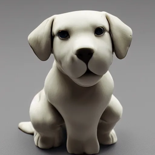 Prompt: studio photo of a ceramic figure, in the shape of a puppy. photorealistic, minimalist, ultra detailed.