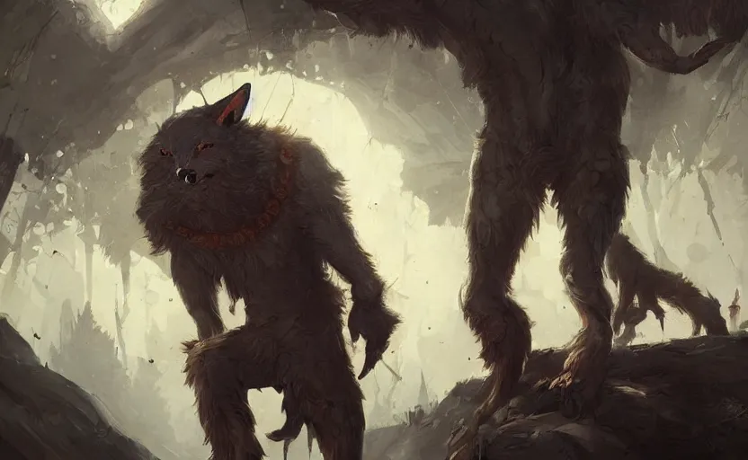 Image similar to A painting of cabbit finds himself surrounded by a clan of tribal werewolves trending on artstation in the style of Greg Rutkowski