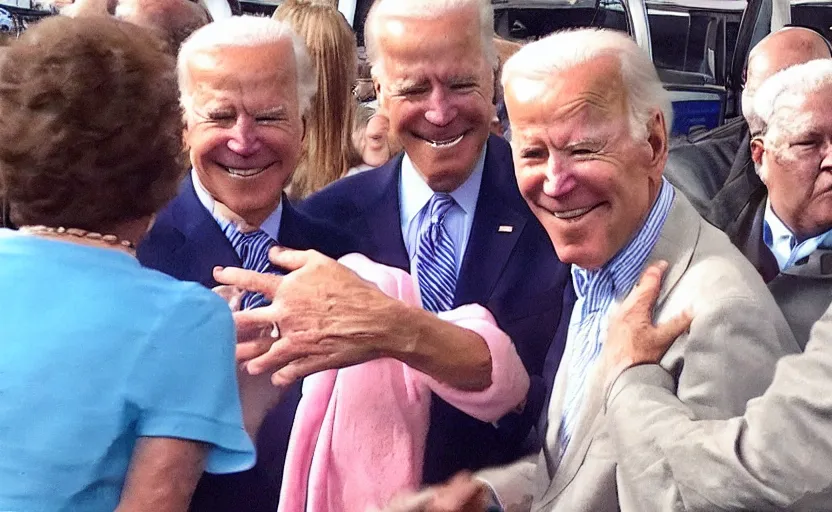 Image similar to low quality footage of joe biden slapping my grandma in the face, back camera, walmart parking lot, camera flash is so bright, uncomfortable, viral, leaked footage, viral on twitter, viral on instagram, viral photo