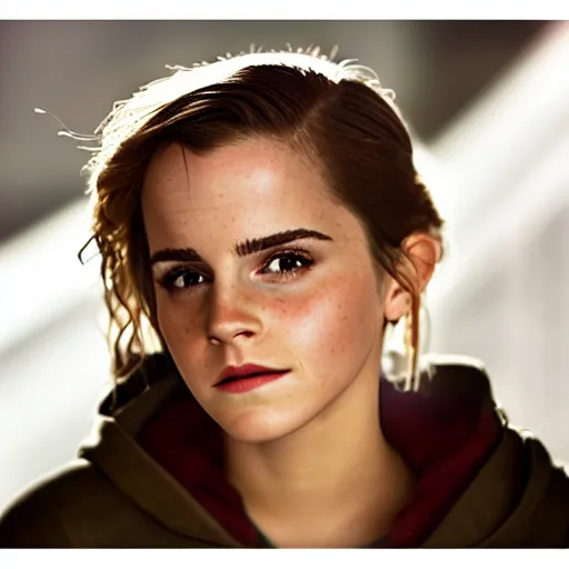 Image similar to Emma Watson in Star Wars, XF IQ4, 150MP, 50mm, f/1.4, ISO 200, 1/160s, natural light, Adobe Photoshop, Adobe Lightroom, DxO Photolab, Corel PaintShop Pro, rule of thirds, symmetrical balance, depth layering, polarizing filter, Sense of Depth, AI enhanced, sharpened, denoised, HDR, clean