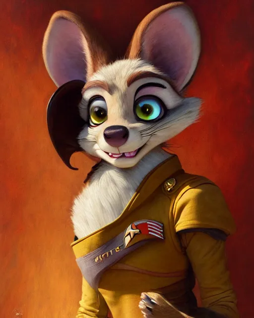 Image similar to painting of anthromorphic female rat wearing starfleet uniforms, zootopia, fursona, furaffinity, 4 k, deviantart, furry art, very expressive detailed feminine face, gaston bussiere, craig mullins, jc leyendecker, gustav klimt, artgerm, greg rutkowski, alphonse mucha