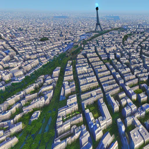 Prompt: paris city, screenshot from cities : skylines ( 2 0 3 5 ) vr game, isometric view, unreal engine 7, raytracing, volumetric fog resolution, ambient occlusion, anisotropy, shadow resolution, texture quality high, chromatic abberation, 8 k