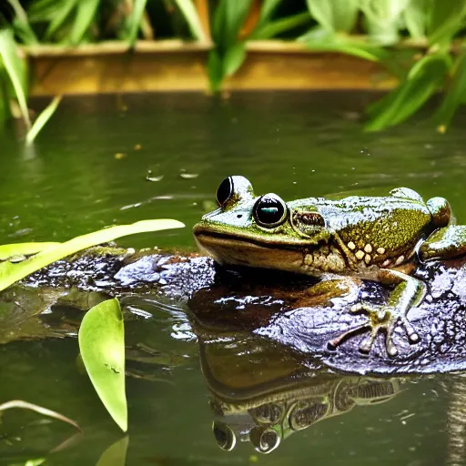 Prompt: an old silent pond a frog jumps into the pond - - splash! silence again.