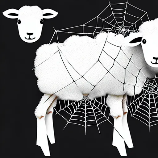 Image similar to transparent flat sheep in spiderweb clothes. fusion between lamb and cobweb. white eyes. pencil sketch, concept artsheep shape morph spider web