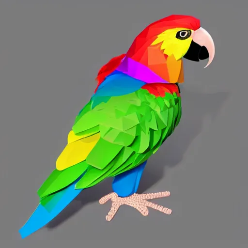 Image similar to isometric vector low poly rainbow parrot icon, white background, cgsociety, volumetric, lighting