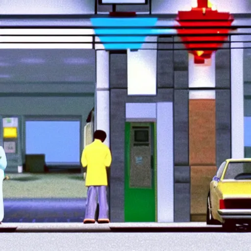 Prompt: a still of the movie punch - drunk love, 1 9 9 7 blast corps graphics nintendo 6 4 visuals aesthetic