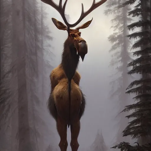 Image similar to humanoid moose anthropomorphic moose hominid moose by greg rutkowski