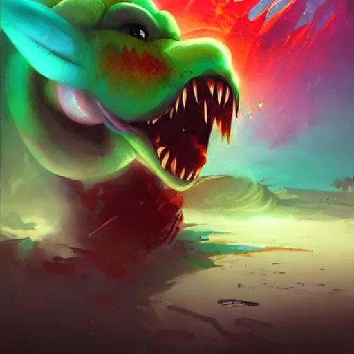 Image similar to rainbow corrupted yoshi, greg rutkowski