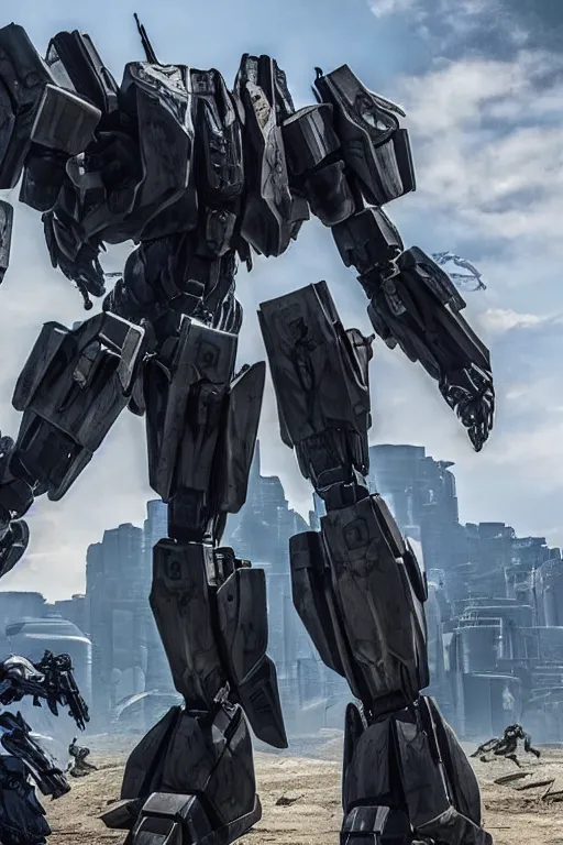 Image similar to cinematic still in ps 5 armoredcore 6 and real steel movie and westworld and pacific rim movie, one slim full body ornate humanoid armored core mega mech by fujioka kenki and by mamoru nagano