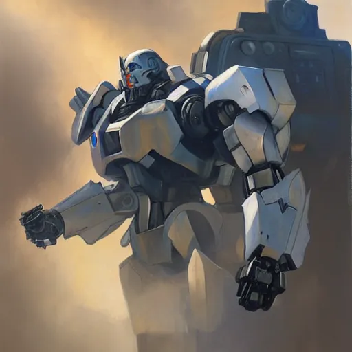Image similar to greg manchess portrait painting of fully armored mecha punisher as overwatch character, medium shot, asymmetrical, profile picture, organic painting, sunny day, matte painting, bold shapes, hard edges, street art, trending on artstation, by huang guangjian and gil elvgren and sachin teng