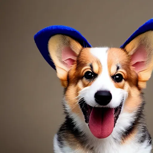 Prompt: Cute corgi with a hat, outdoors photo, promo shoot, studio lighting